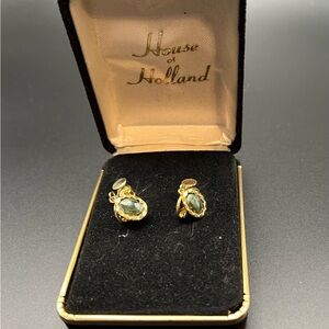 House of Holland Gold plated and onyx clip on Earrings